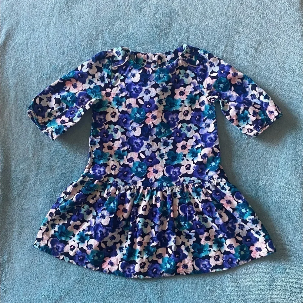 GYMBOREE, girls stunning dress, blue floral corduroy, 3 button back